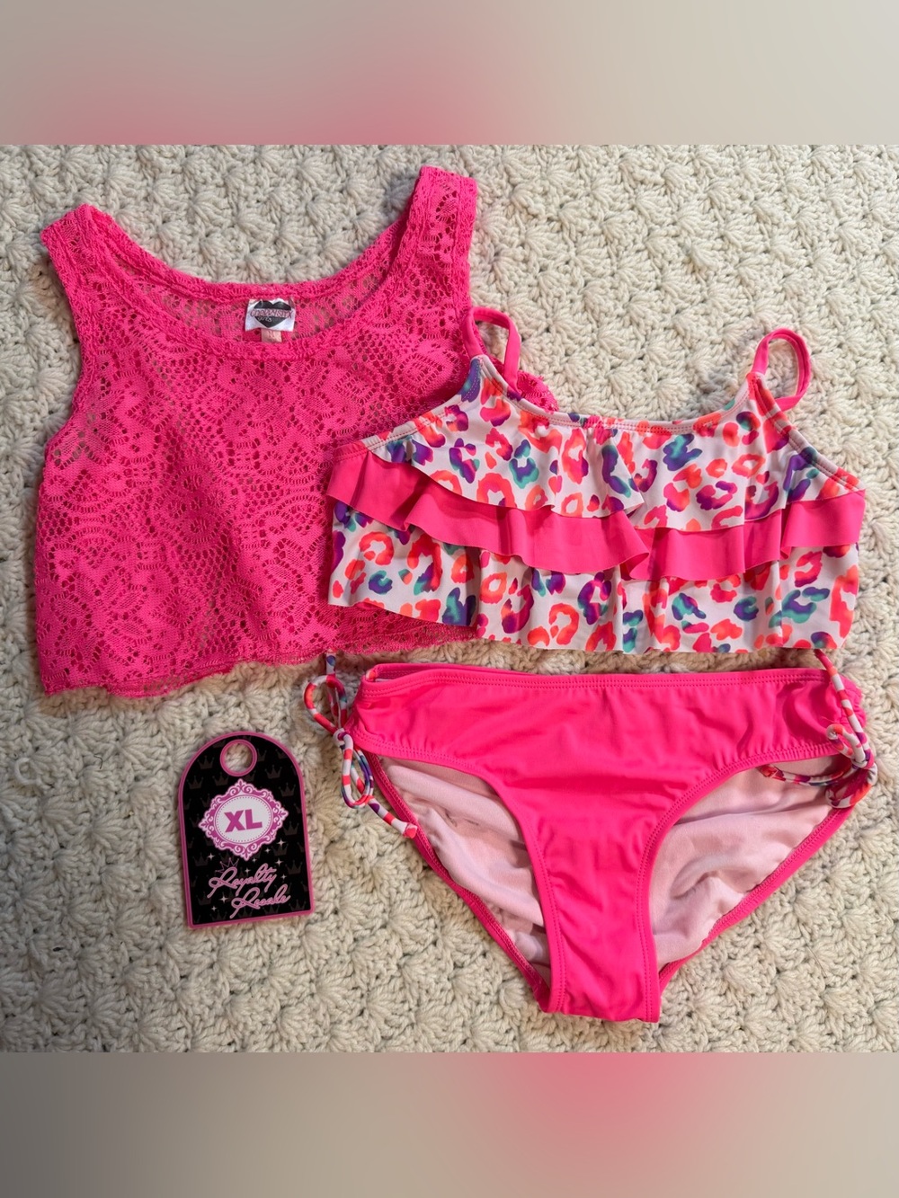 Justice Girls Pink Ruffled Leopard Print Bikini Set